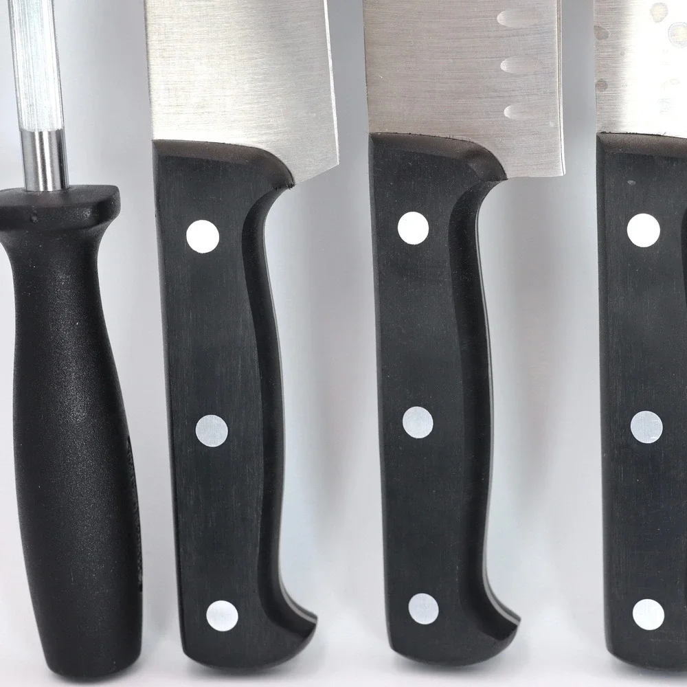 J.A. Henckels 9-Piece Knife Block Set Stainless Steel Black Triple Rivet Used